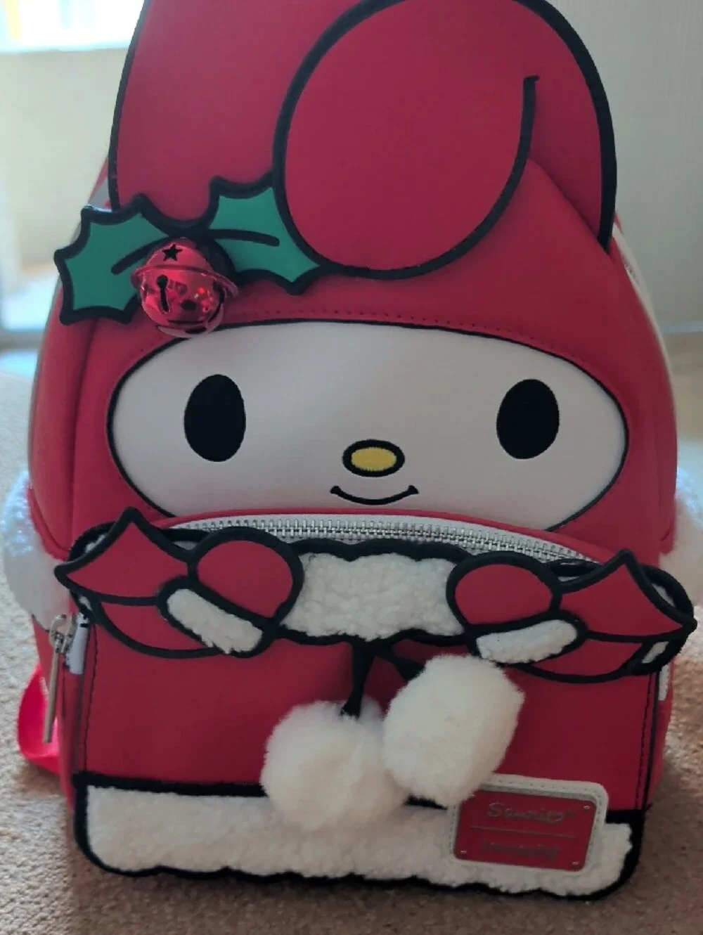 Loungefly My Melody Red Mini Backpack with White Trim and Green Holly Accent